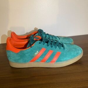 adidas Gazelle Turquoise and Orange Sneakers